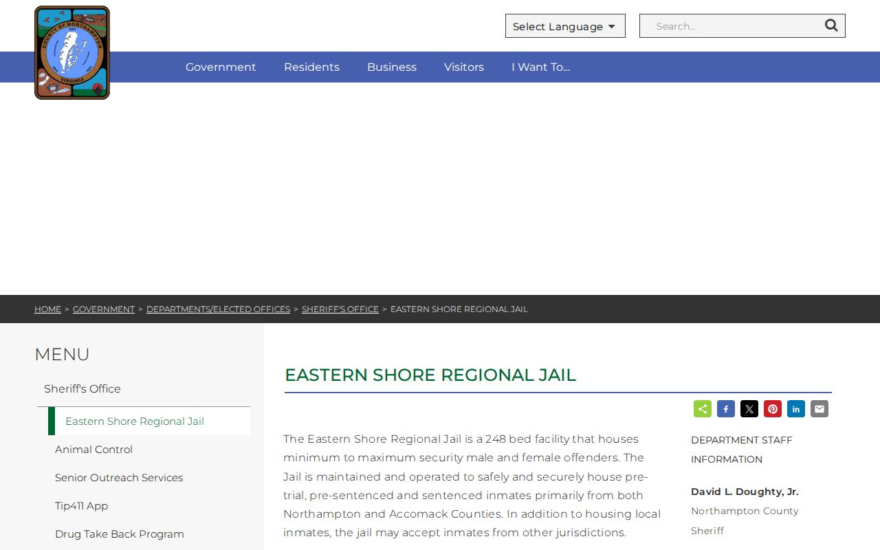 Eastern Shore Regional Jail VINE route for Accomack County 24-hour release checks