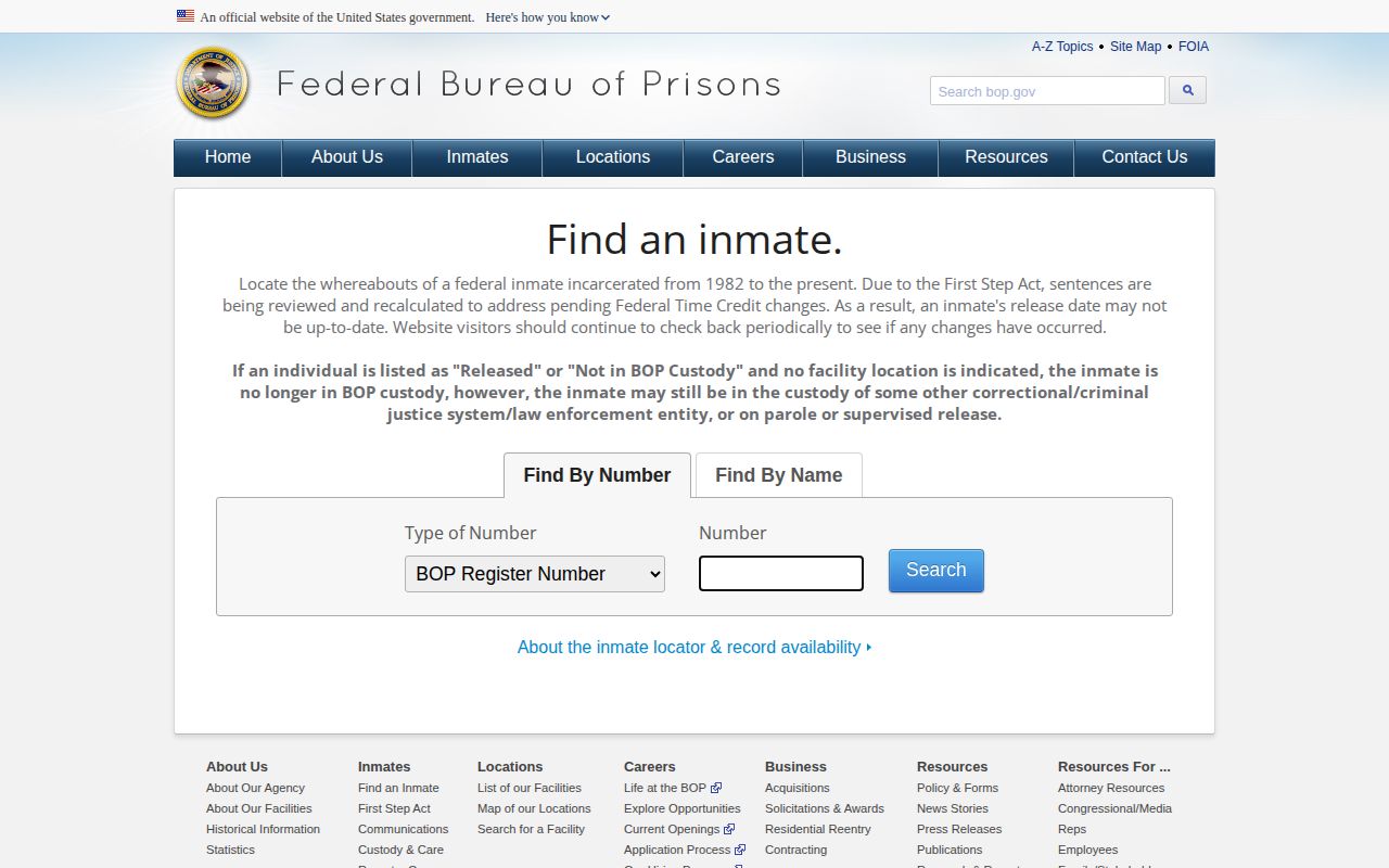Federal Bureau of Prisons historical inmate release search for Accomack County