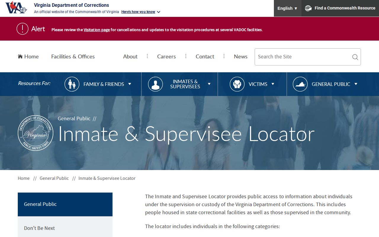 VADOC search fields for Accomack County released inmate records