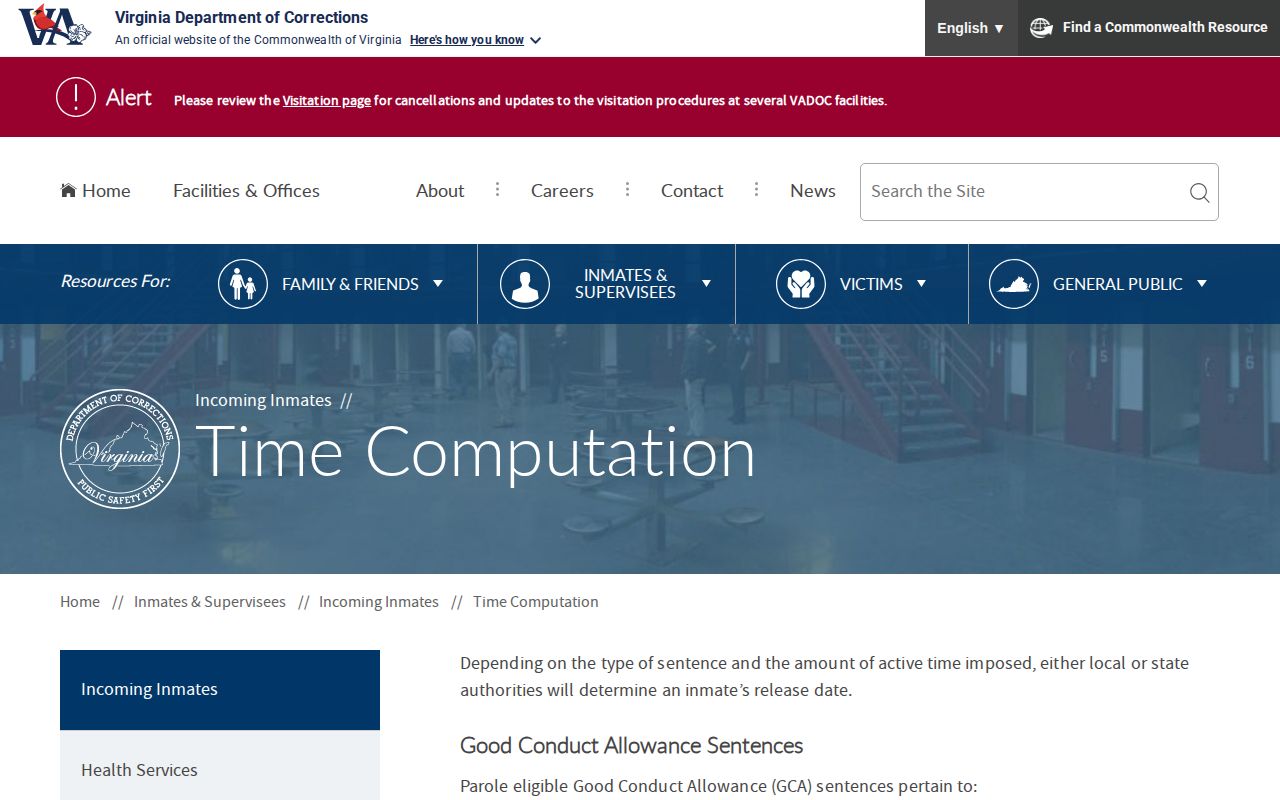 Virginia sentence factors used for an Accomack County projected release date