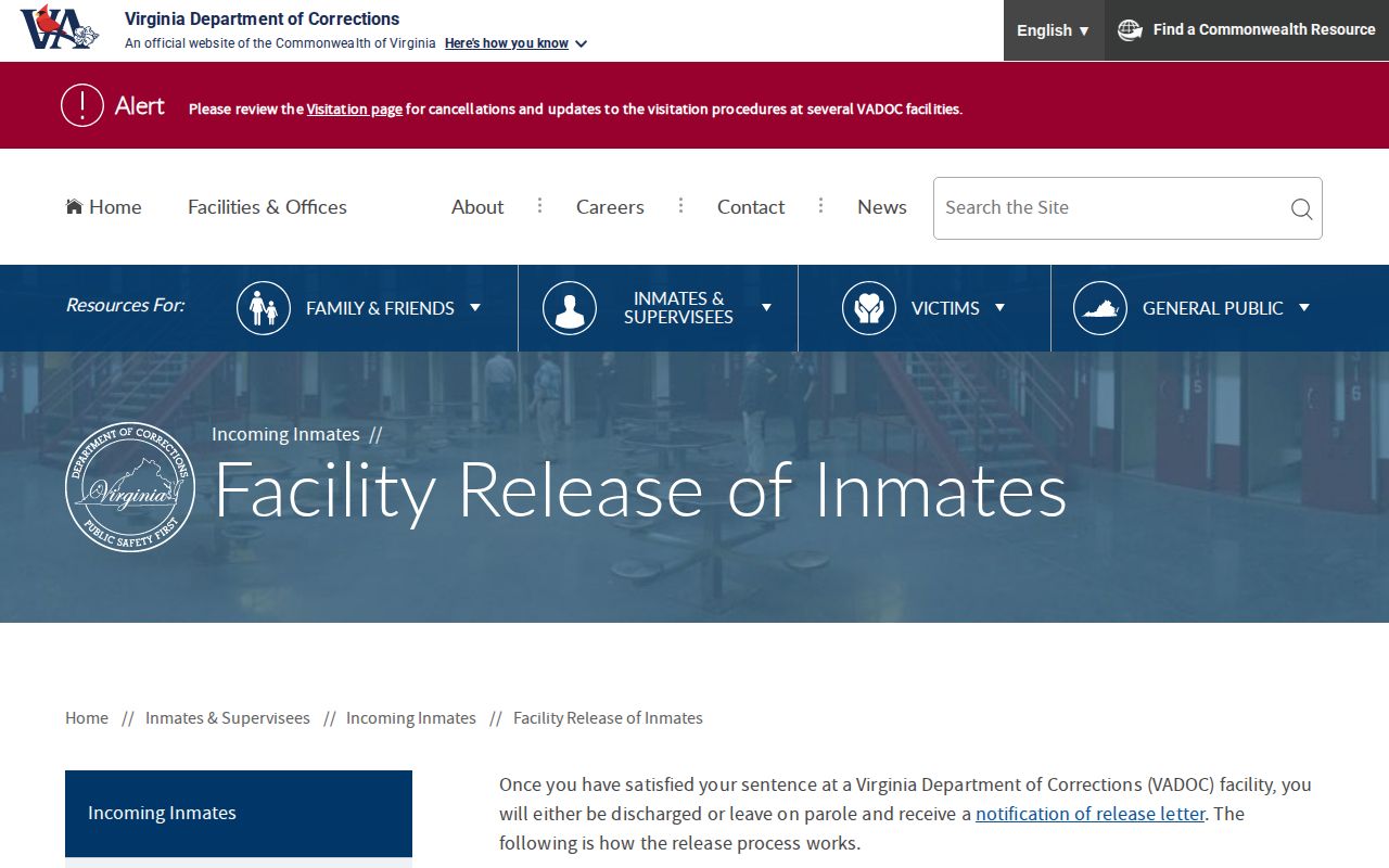 VADOC signed release instruments for Accomack County state inmate release